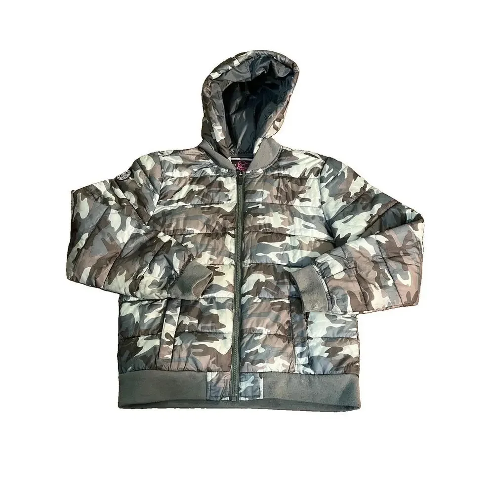 Justice Packable Puffer Jacket Girls Size 14/16 Camo Hooded Coat